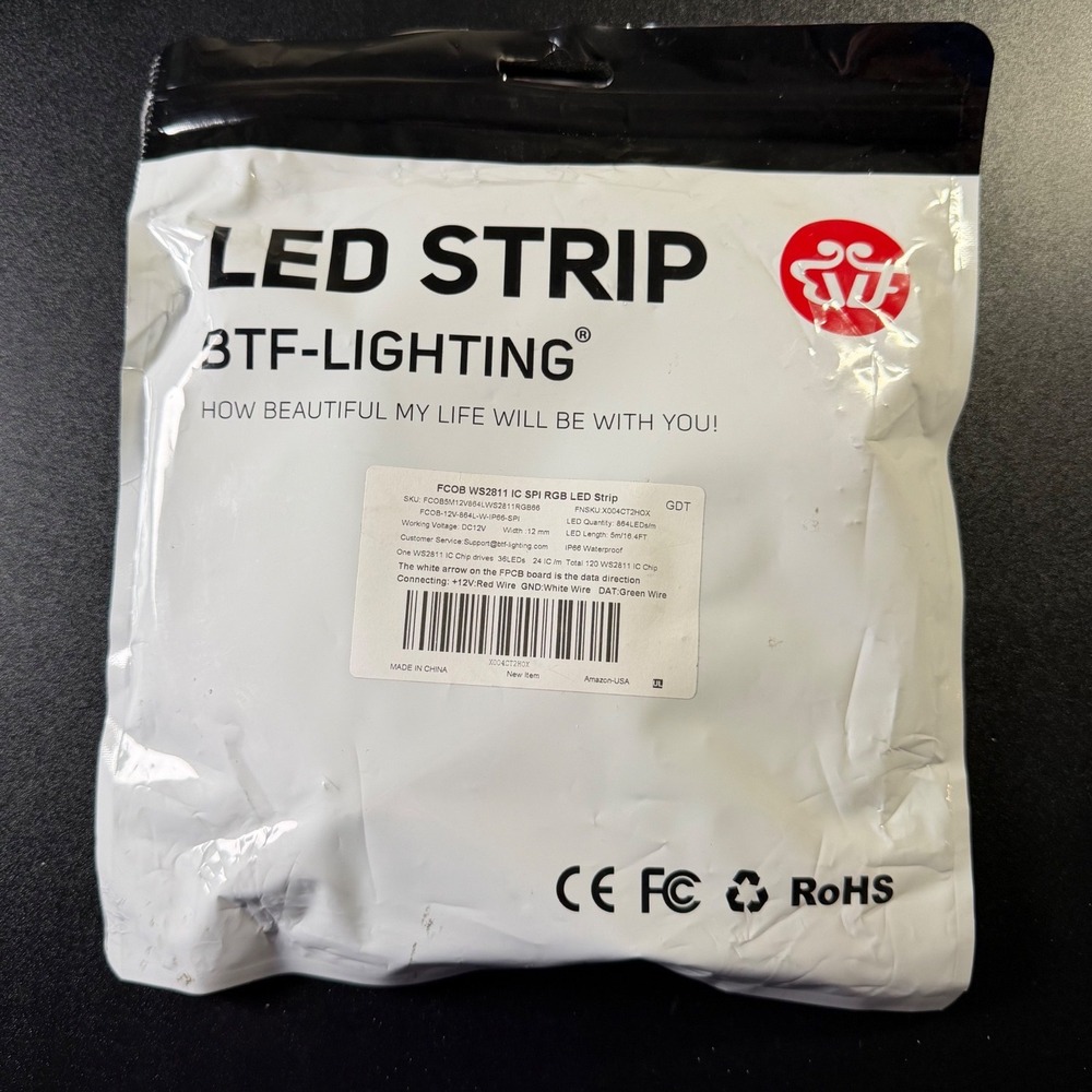 BTF-LIGHTING FCOB WS2811 IC SPI RGB LED Strip 12V 5m 16.4ft 360 LEDs/m IP30 K6